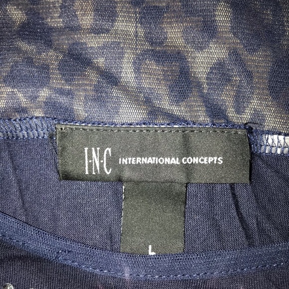 INC International Concepts large Navy  studded tank top  silver sheer shoulder - Picture 8 of 9